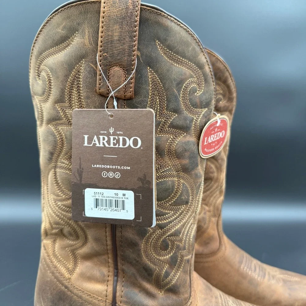 Laredo 51112 Womens 10 M Tan Distressed Leather Western Cowboy Boots